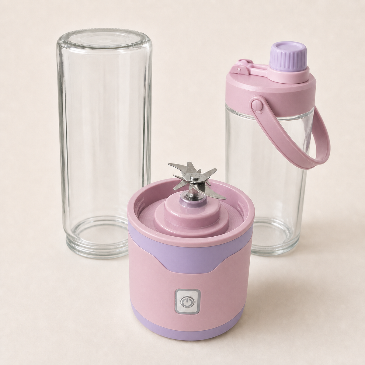 Blendora Portable Mixer Doppel-Set in Rosa, Mixbecher, Motorsockel und Trinkflasche einzeln