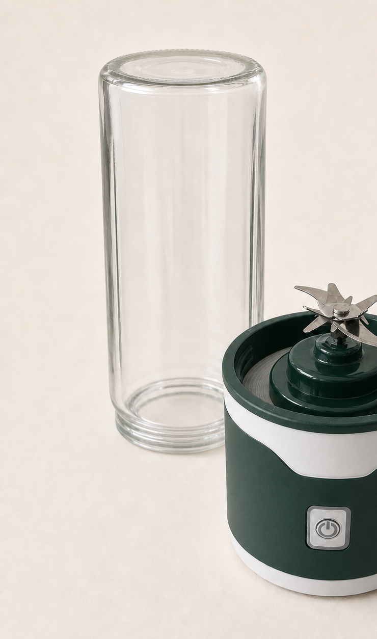 Blendora Portable Mixer in Dunkelgrün, Becher und Motorsockel einzeln